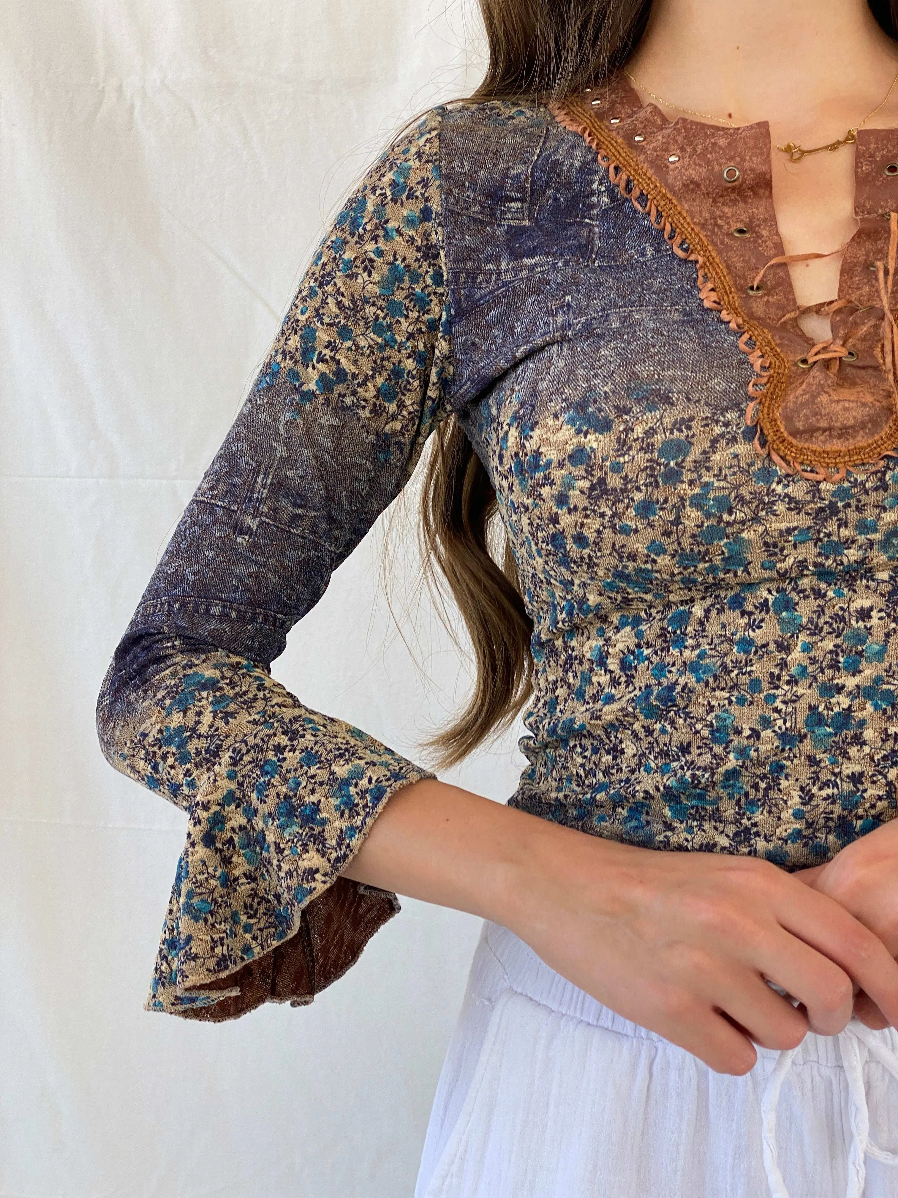 90s Vintage Fairy Grunge Paisley Print Top - M