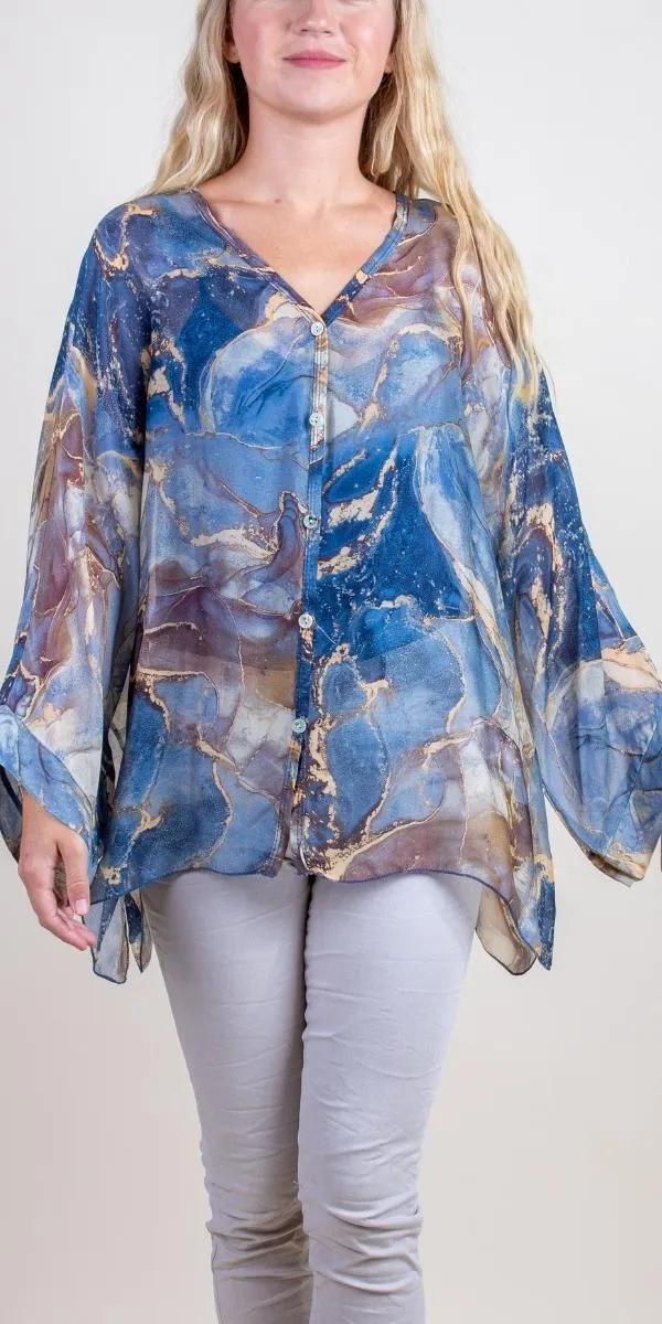 Angelo Marble Silk Blouse