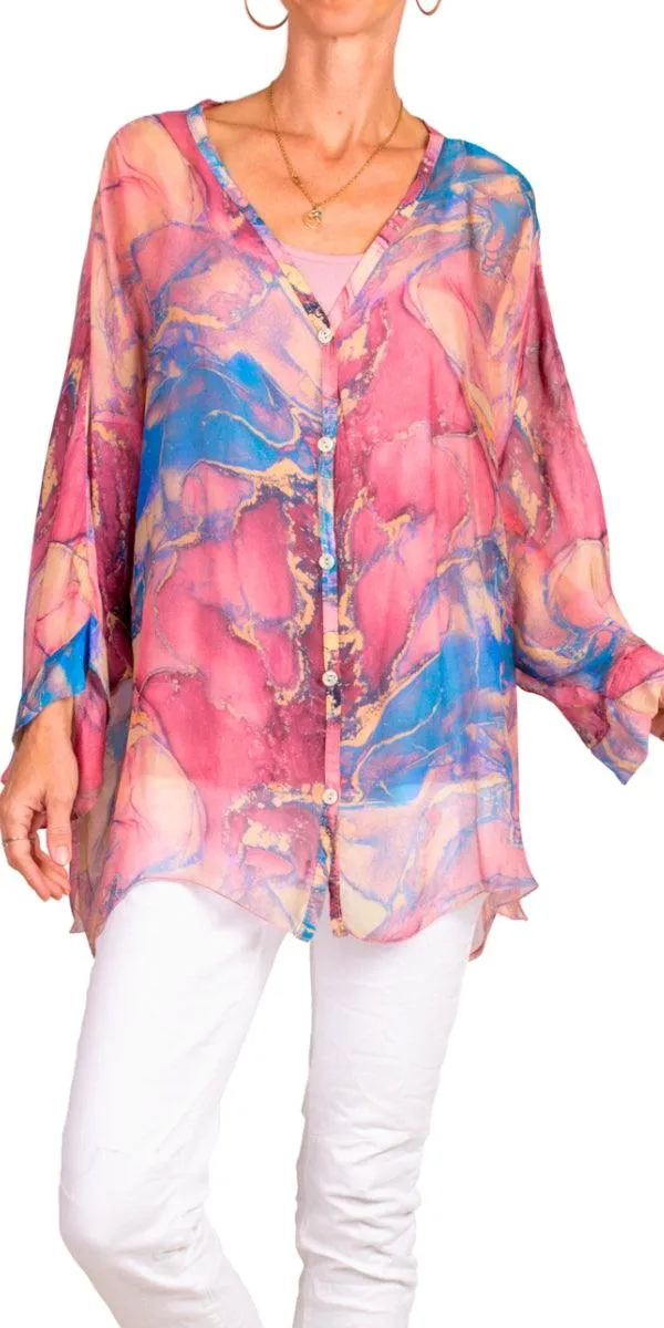 Angelo Marble Silk Blouse