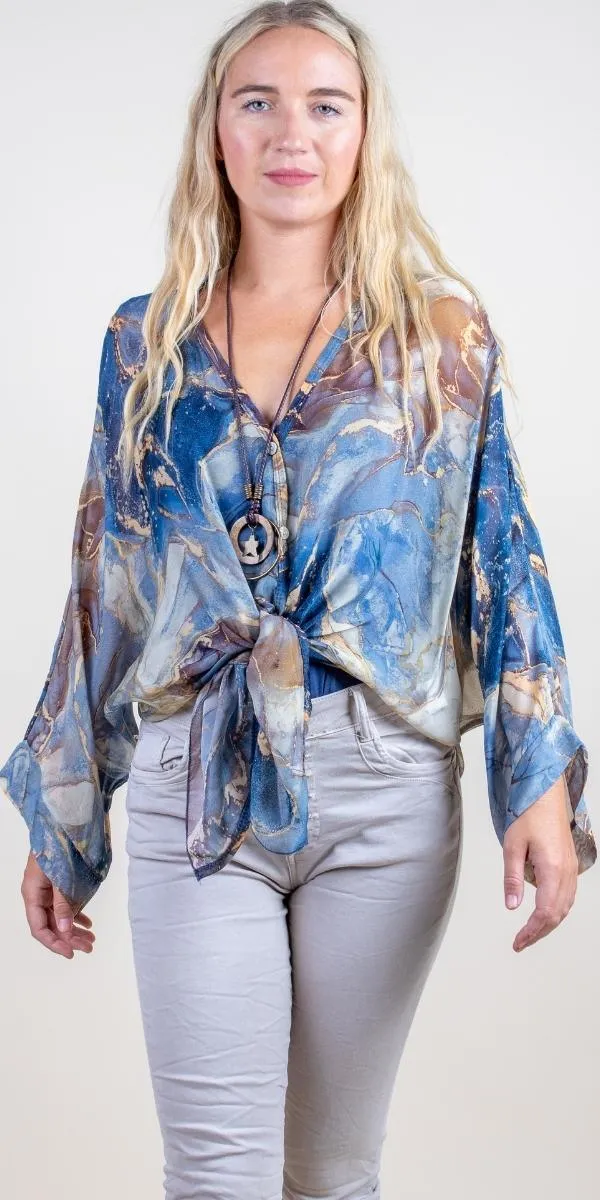 Angelo Marble Silk Blouse