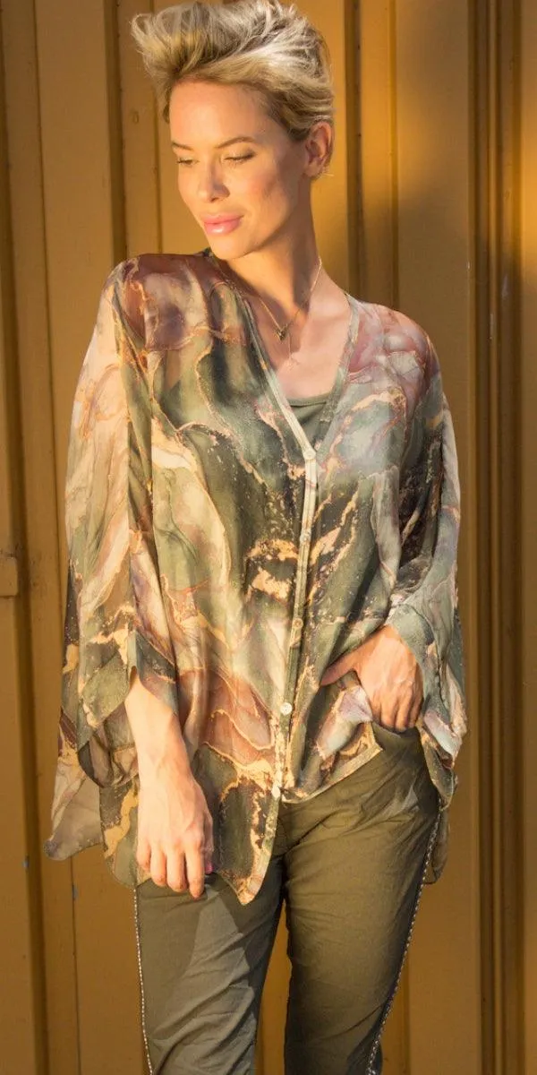 Angelo Marble Silk Blouse