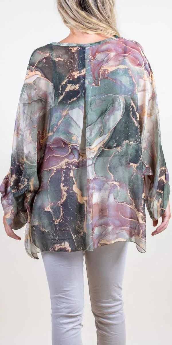 Angelo Marble Silk Blouse