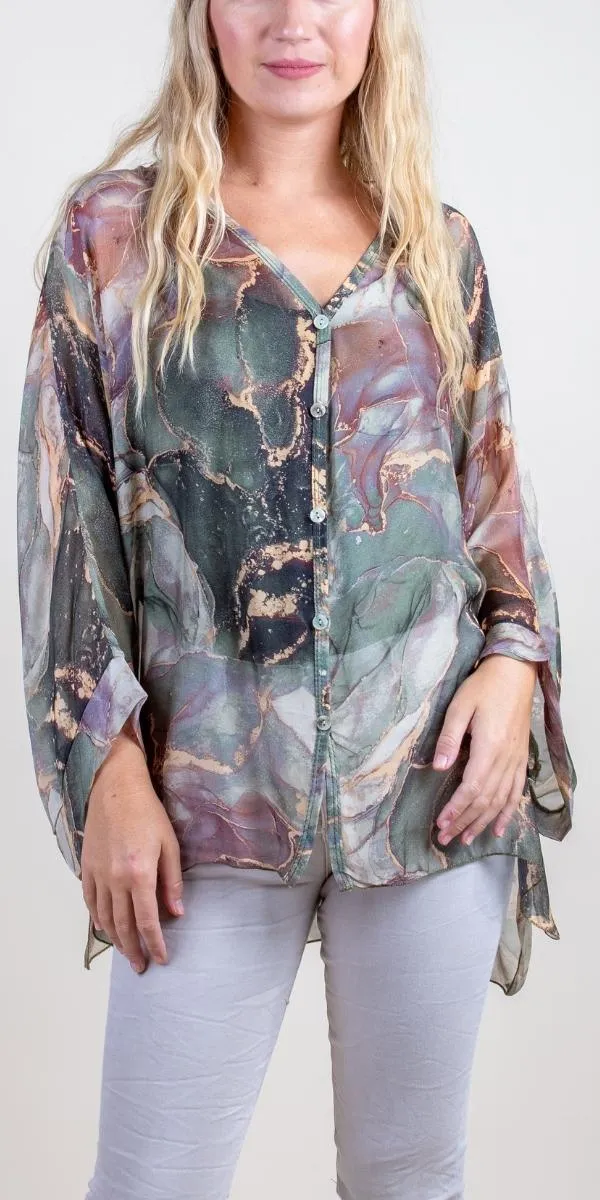 Angelo Marble Silk Blouse