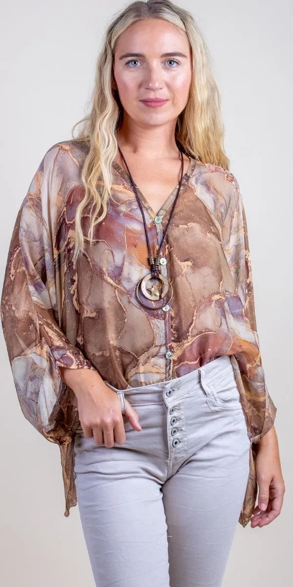 Angelo Marble Silk Blouse