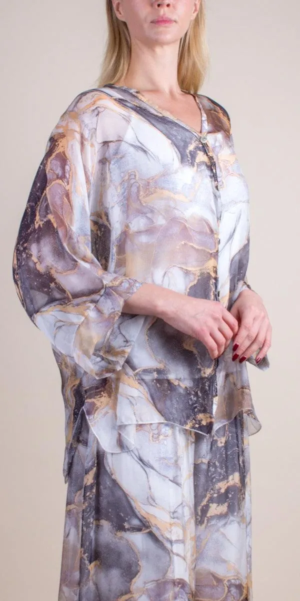 Angelo Marble Silk Blouse