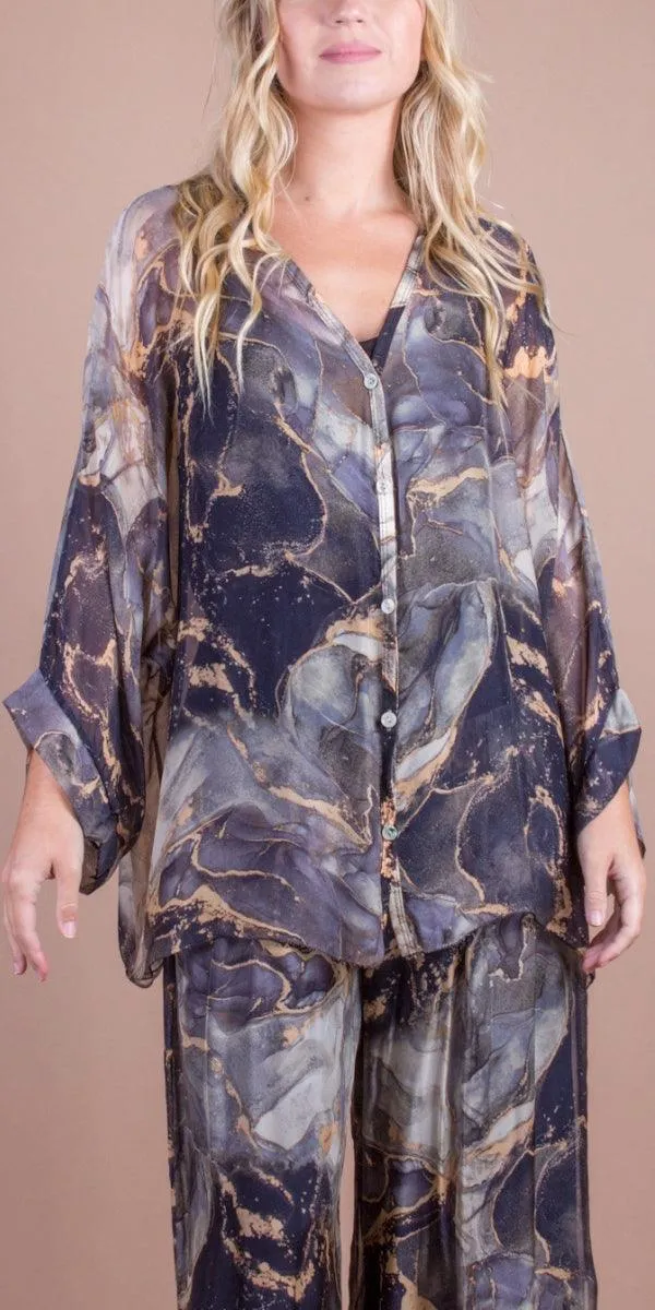 Angelo Marble Silk Blouse