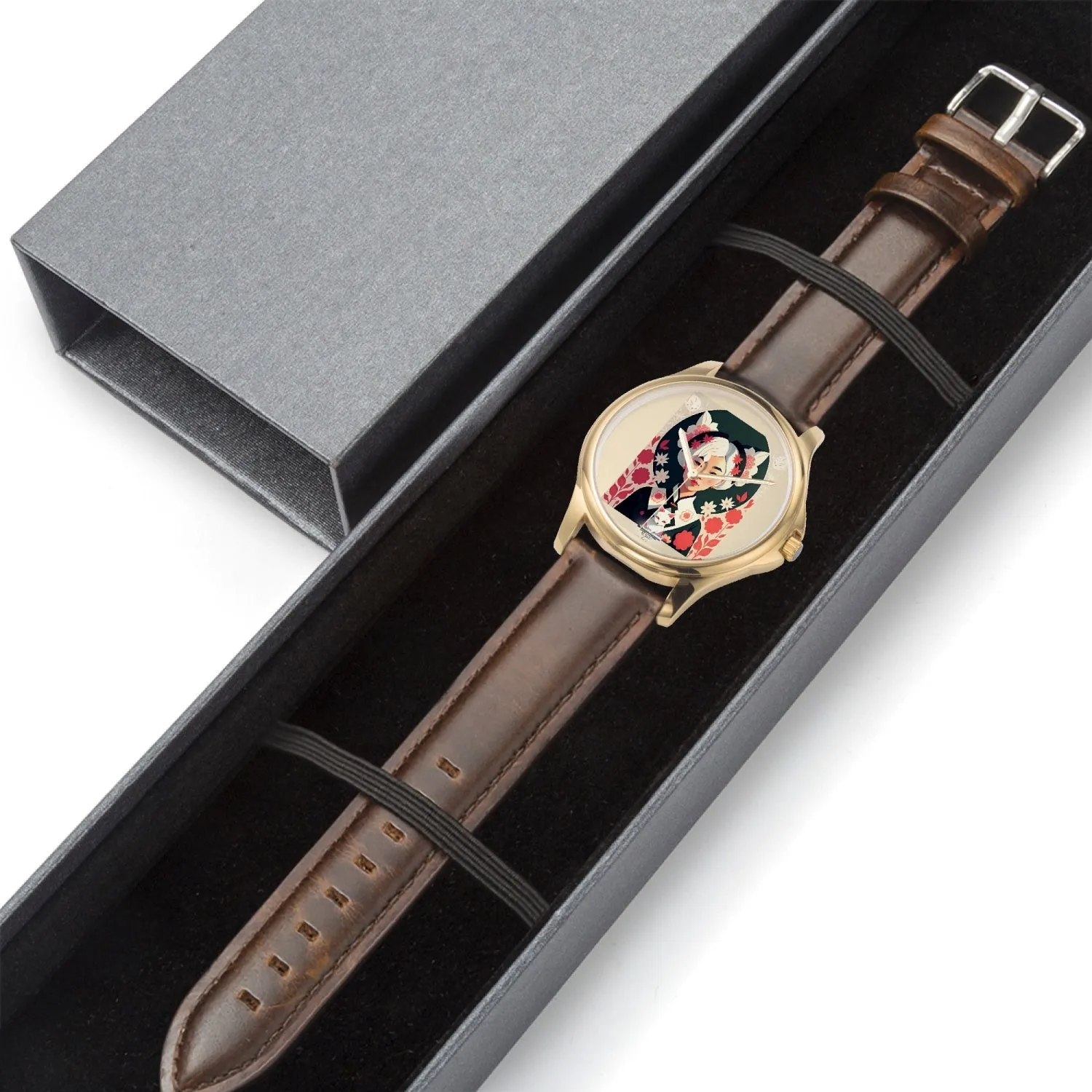 Asian the SilverFox Stylish Classic Leather Strap Quartz Watch (Gold)