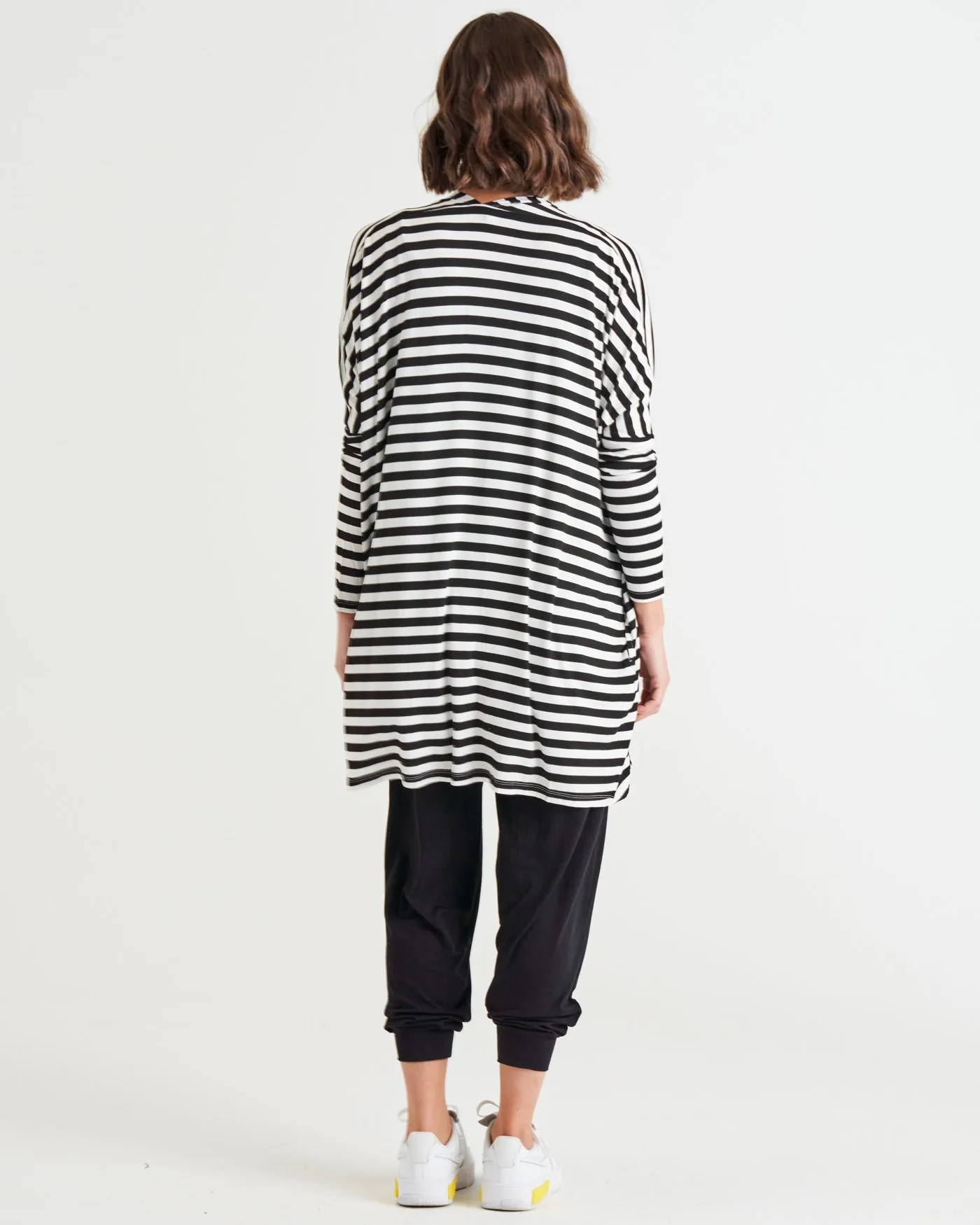 Betty Basics Margot Cardigan Black White Stripe