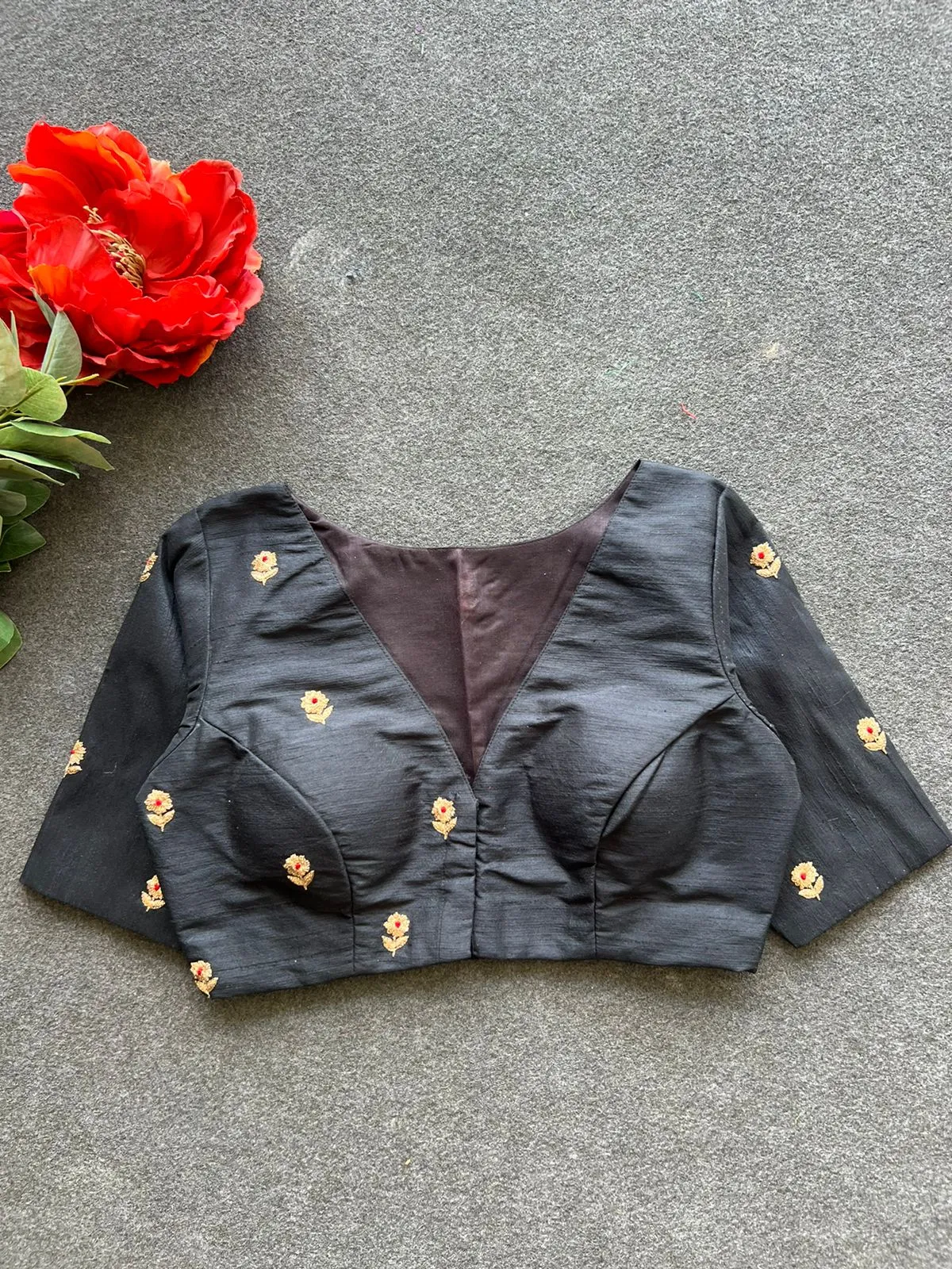 Black silk heavy hand work blouse