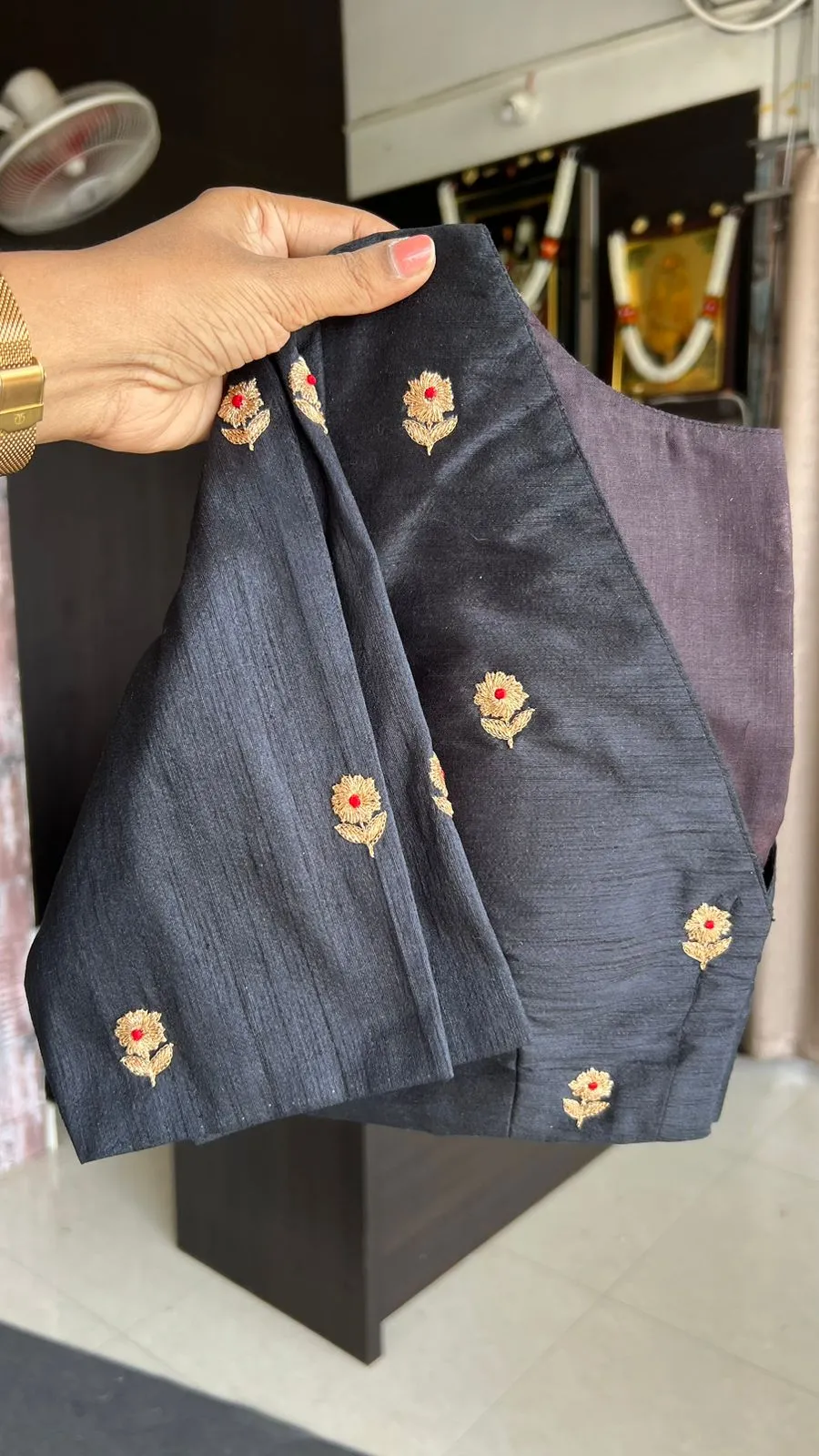 Black silk heavy hand work blouse