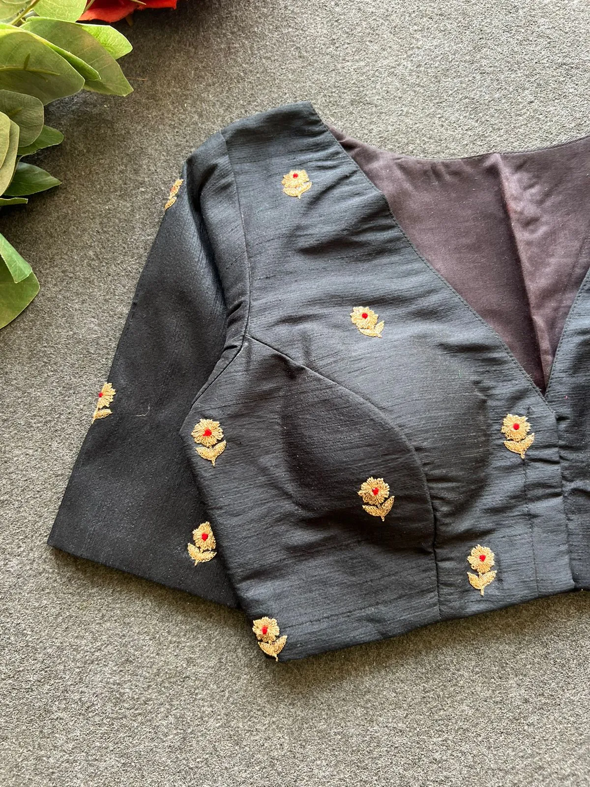 Black silk heavy hand work blouse