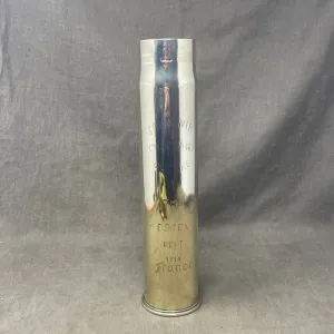 British 6Pdr MKIII Brass Shell Case  Dated 1918 Made By Kynoch and engraved with the Essex Regiments Badge