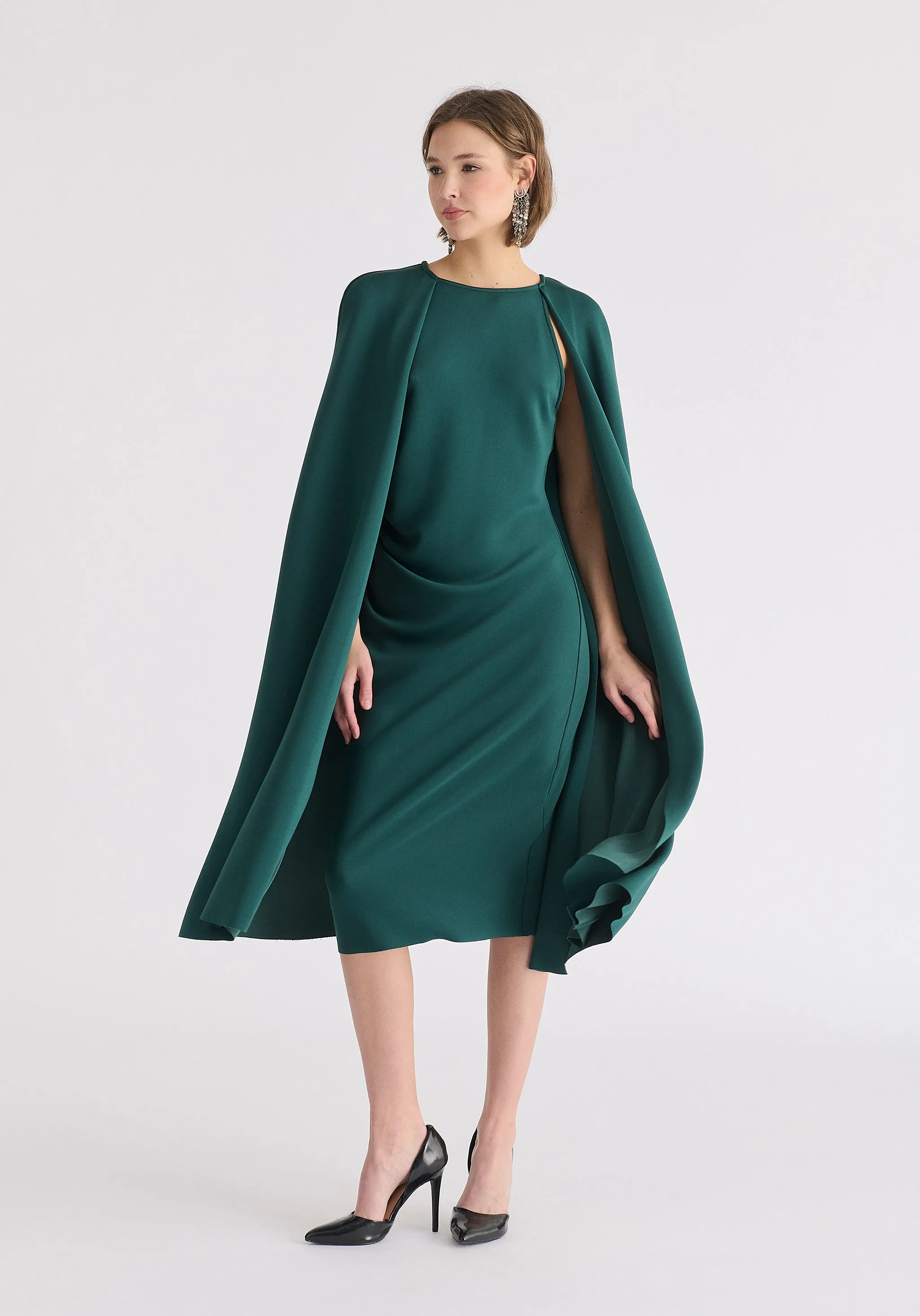 Cape Sleeves Dress with Waist Details