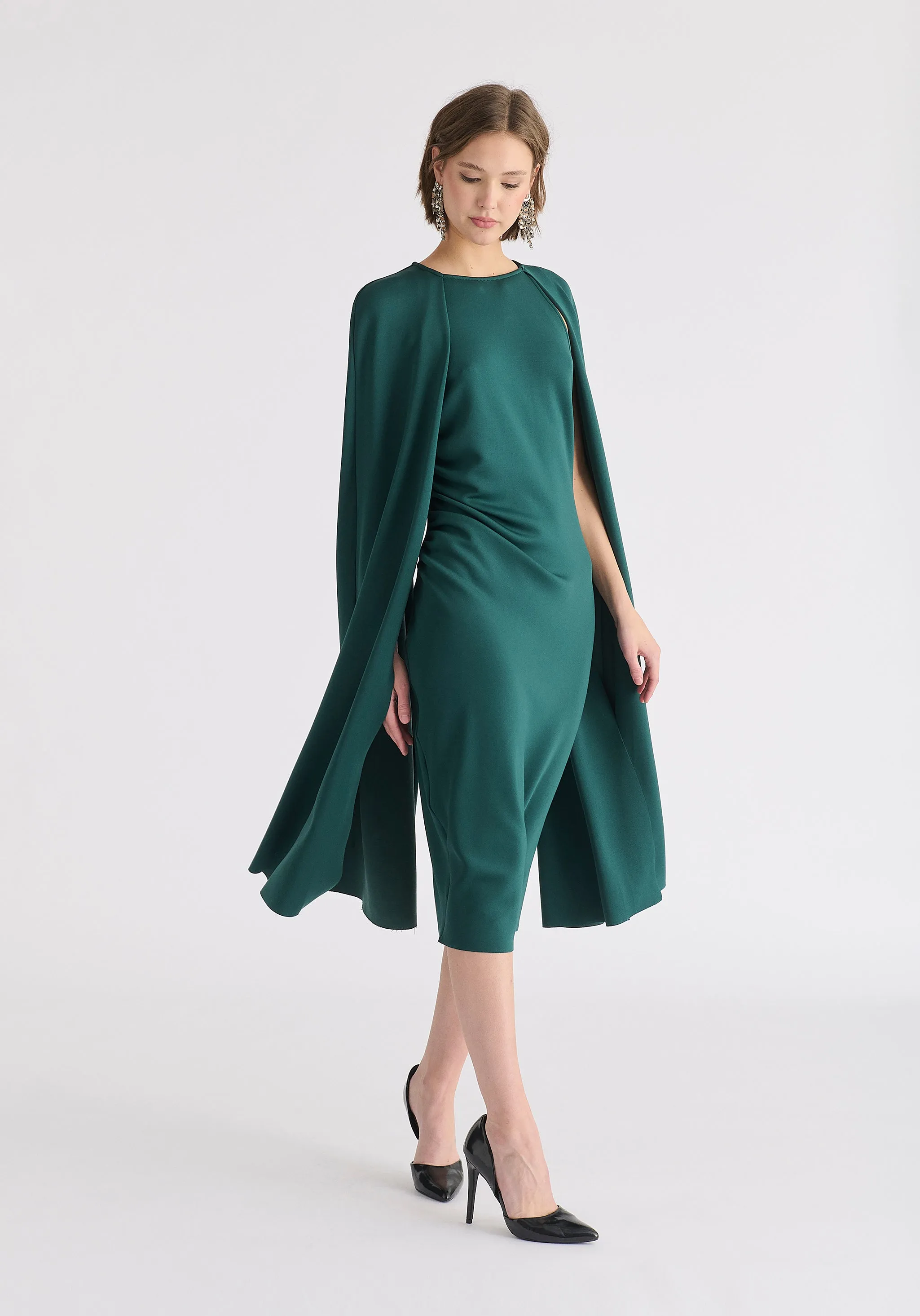 Cape Sleeves Dress with Waist Details