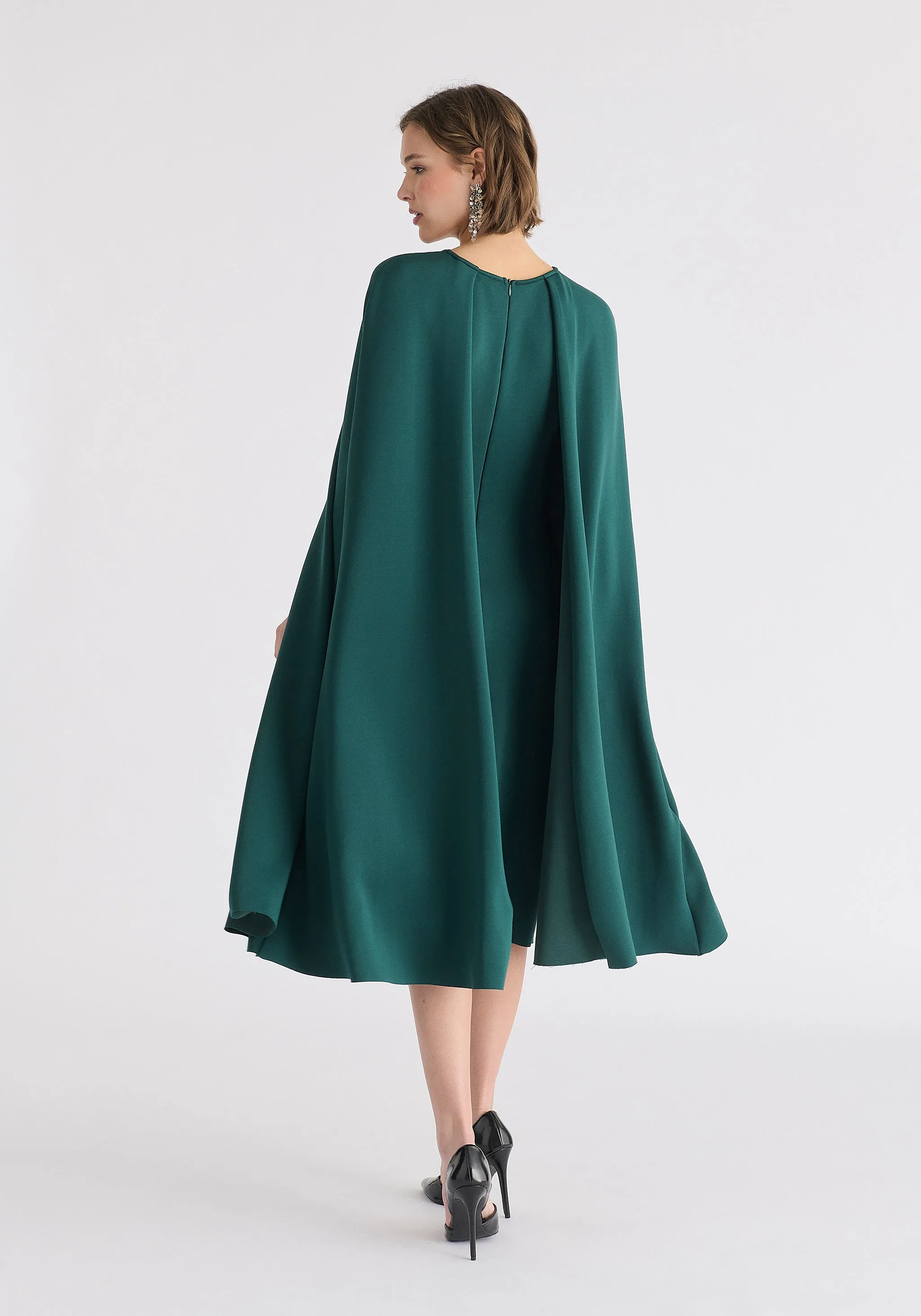 Cape Sleeves Dress with Waist Details