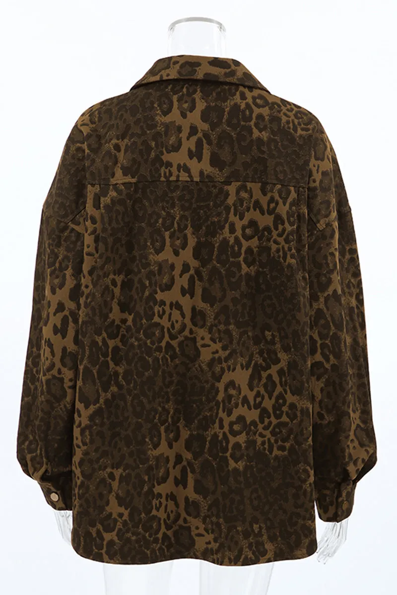 Casual Street Leopard Print Buttons Turndown Collar Blouses