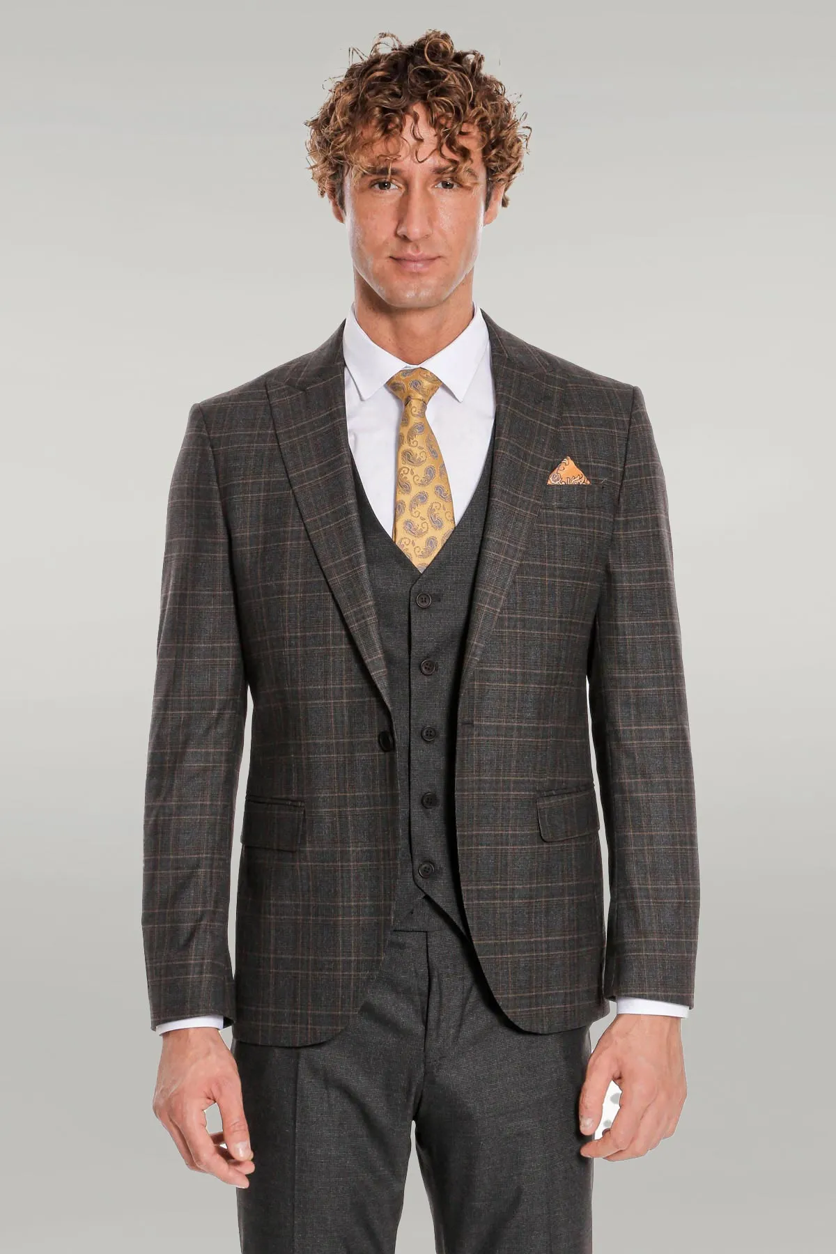 Checked Slim Fit Anthracite Men Suit - Wessi