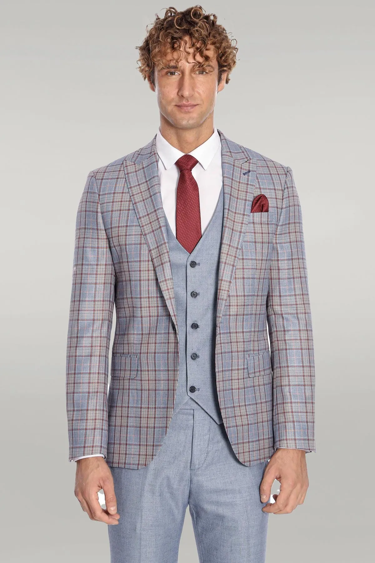 Checked Slim Fit Blue Men Suit - Wessi