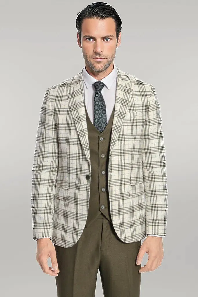 Checked Slim Fit Green Men Suit - Wessi