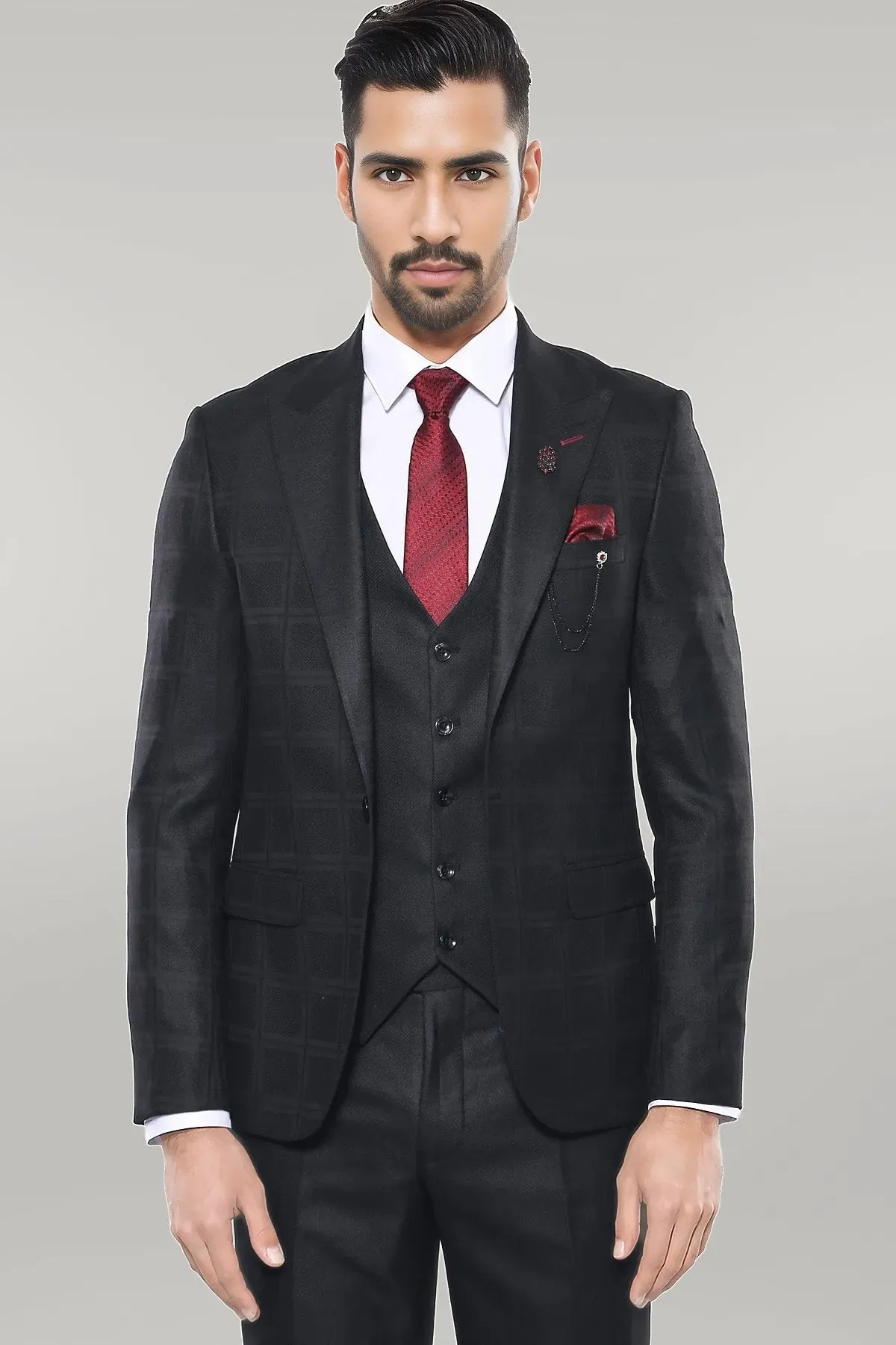 Checked Vested Black Suit | Wessi