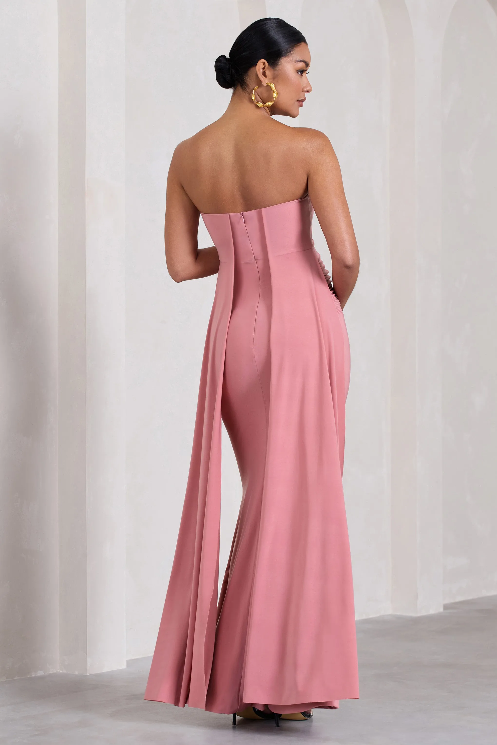 Christina | Blush Pink Bandeau Sleeveless Maternity Maxi Dress With Cape