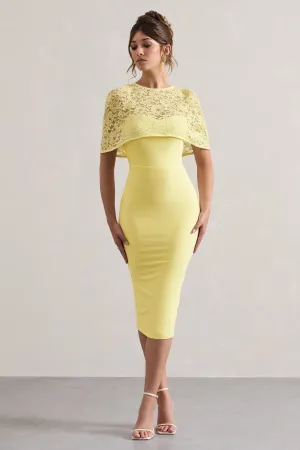 Claudette | Lemon Bodycon Midi Dress With Lace Overlay