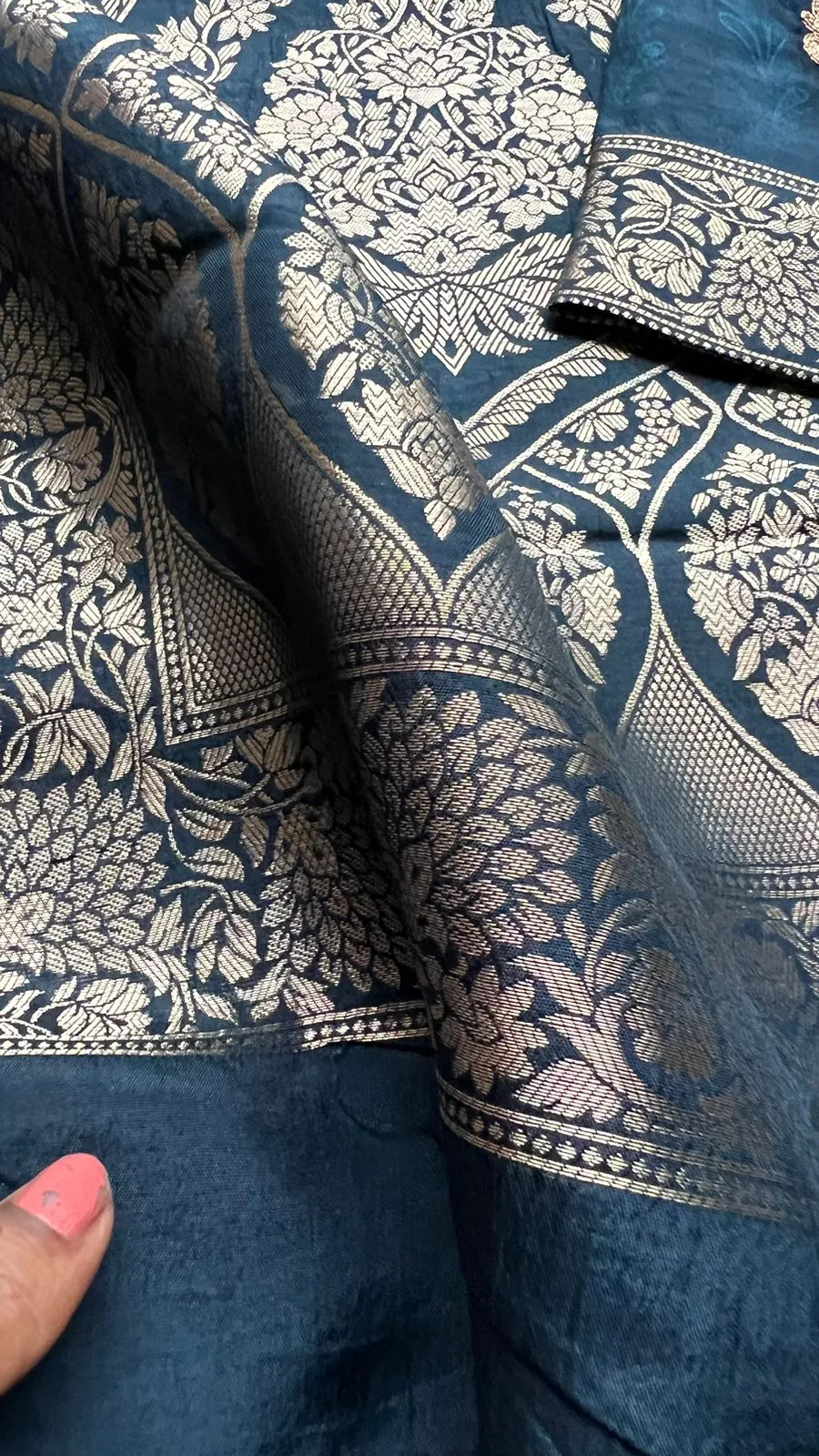 Dark blue silk saree with mirror embroidery blouse