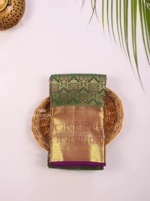 Dark Green Pure Kanchipuram (Bridal) Silk Saree with Zari Brocade on the body and Contrast Zari Border