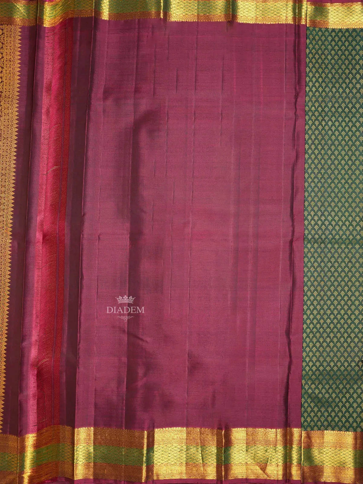 Dark Green Pure Kanchipuram Silk Saree With Peacock and Floral Motifs On the Body with Broad and Small Border