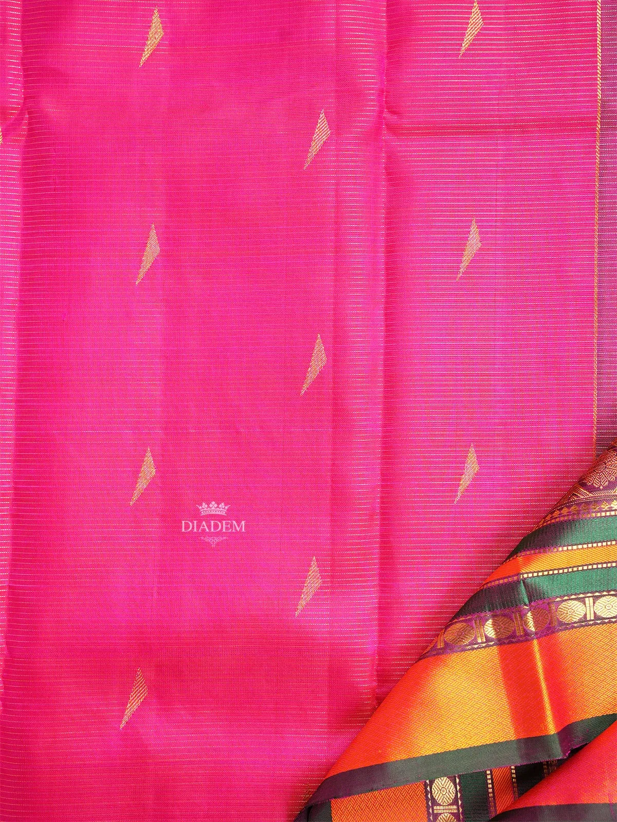 Dark Pink Pure Kanchipuram Silk Saree with Vaira Oosi and Geometric Design on the Body with Contrast Border