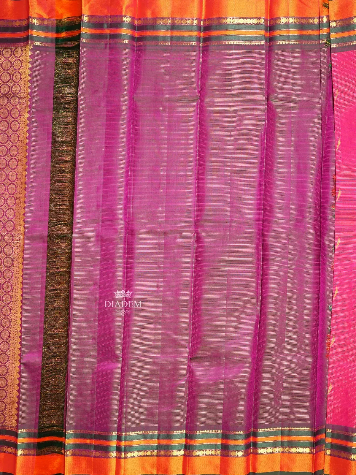 Dark Pink Pure Kanchipuram Silk Saree with Vaira Oosi and Geometric Design on the Body with Contrast Border