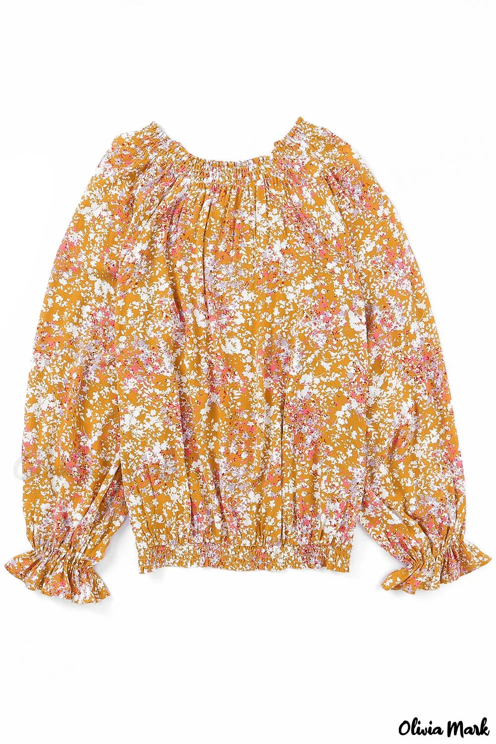 Deanwangkt - Yellow Floral Split V-Neck Blouse