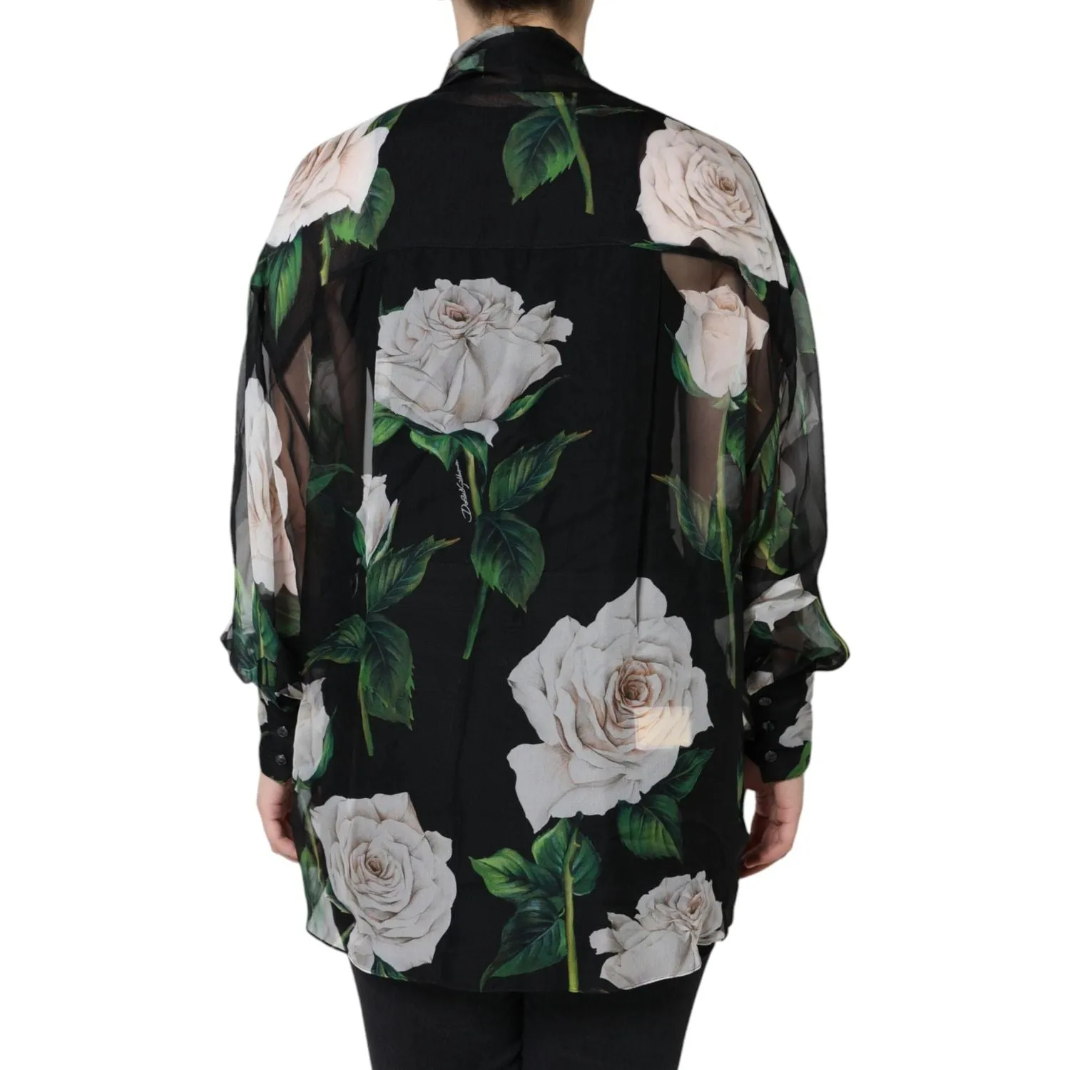 Dolce & Gabbana Black Floral Print Silk Cardigan Blouse Top