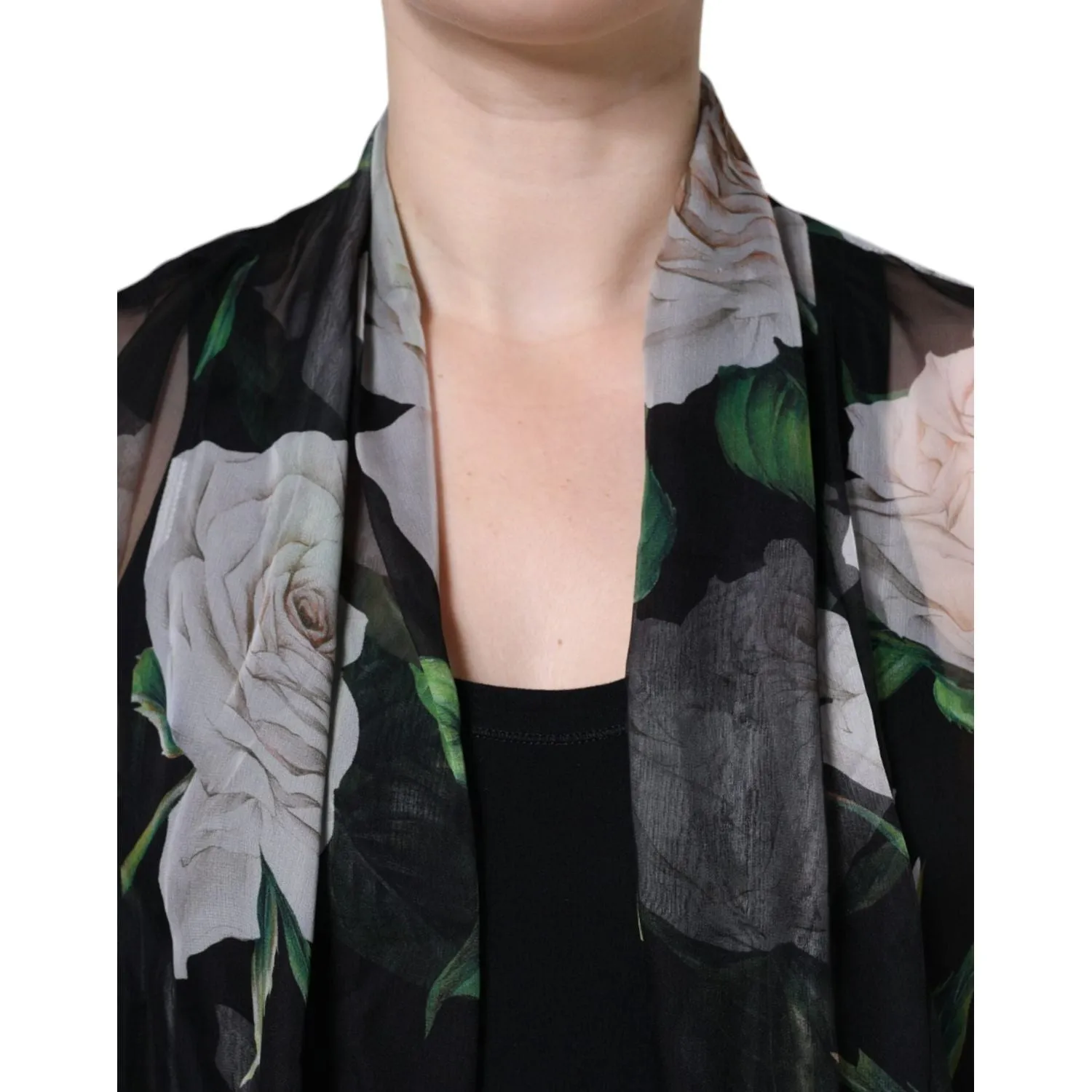 Dolce & Gabbana Black Floral Print Silk Cardigan Blouse Top