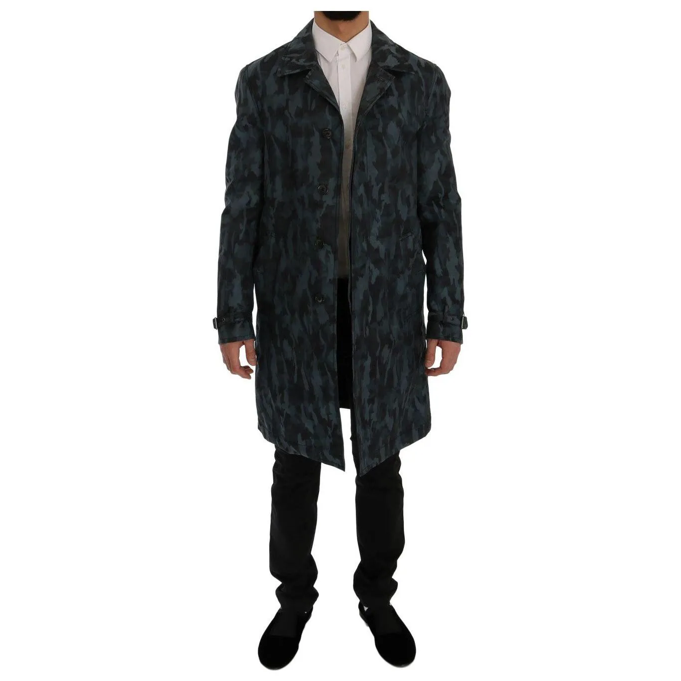 Dolce & Gabbana Blue Camouflage Trench Coat Elegance