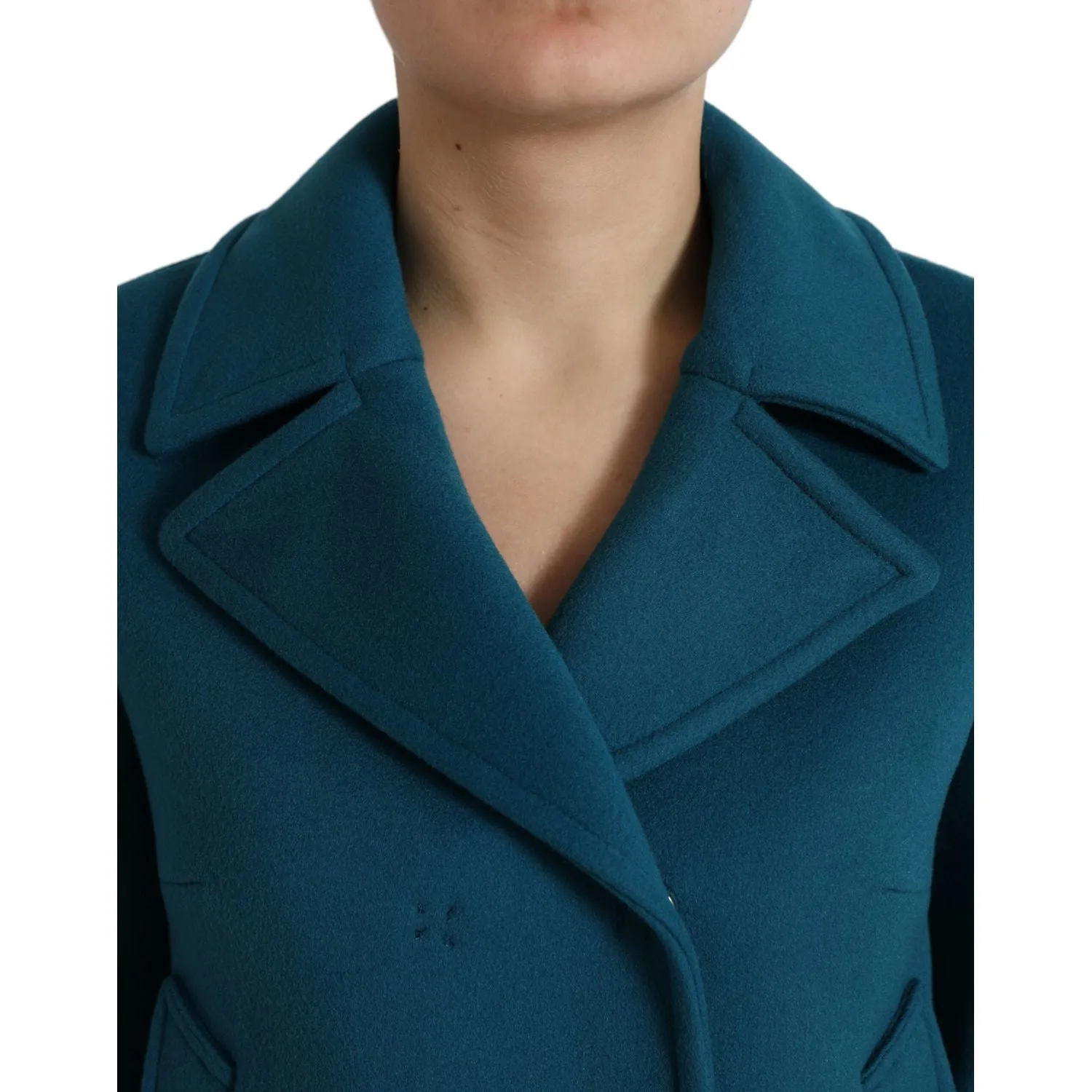 Dolce & Gabbana Blue Trench Wool Cashmere Short Coat Jacket