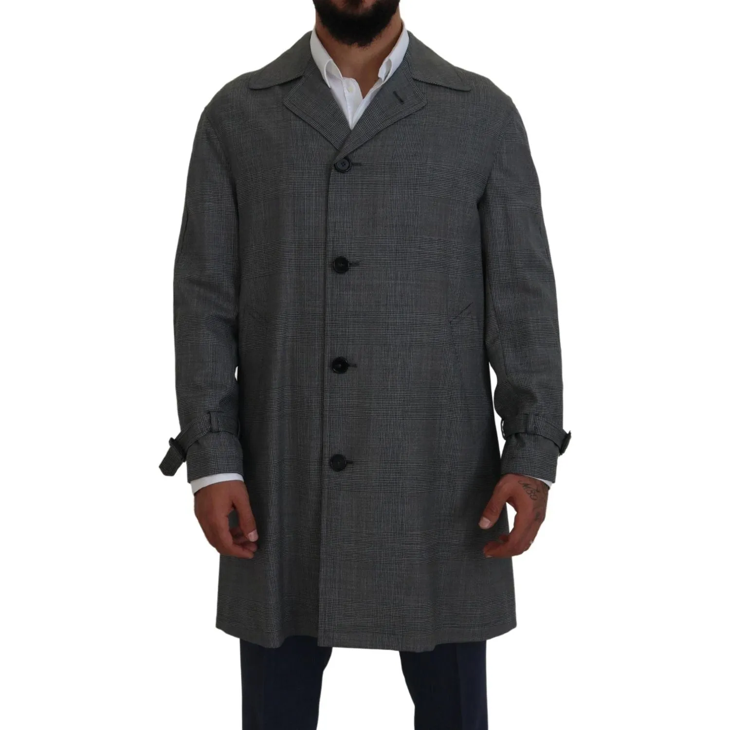 Dolce & Gabbana Elegant Gray Plaid Trench Coat