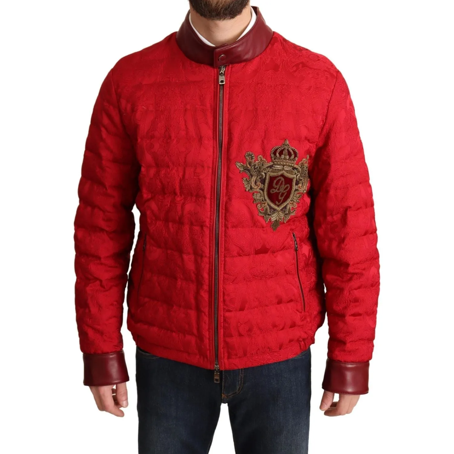 Dolce & Gabbana Red and Gold Bomber Designer Jacket