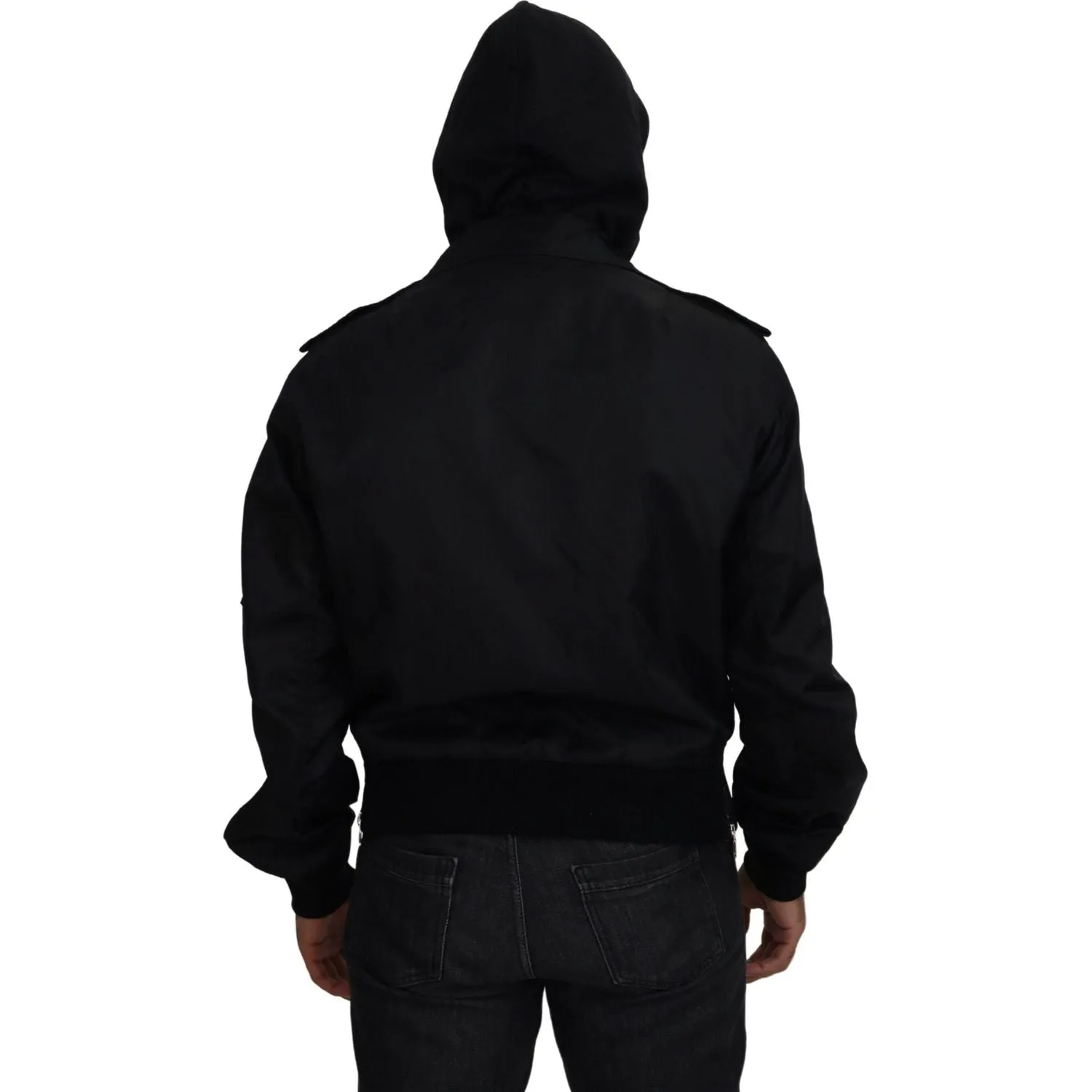 Dolce & Gabbana Sleek Black Hooded Bomber Jacket