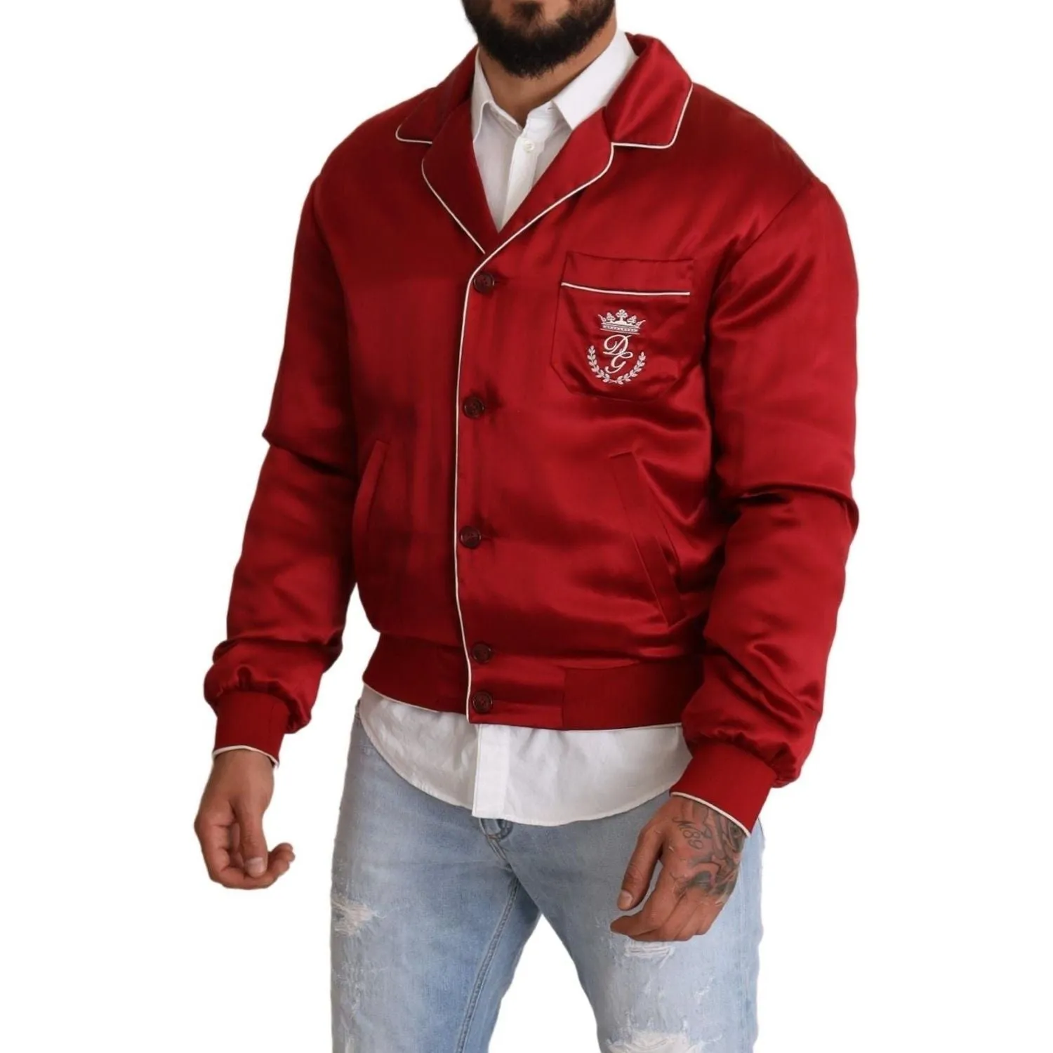 Dolce & Gabbana Sumptuous Silk Red Bomber Jacket