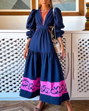 Fashionable V-neck Swing Dress