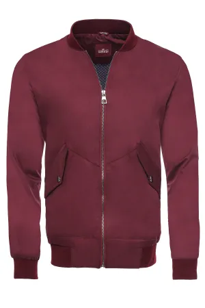 Flap Pockets Zippered Burgundy Men Bomber Coat - Wessi