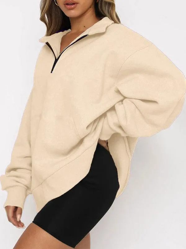 Front Pocket Zipper Women Sweatshirt