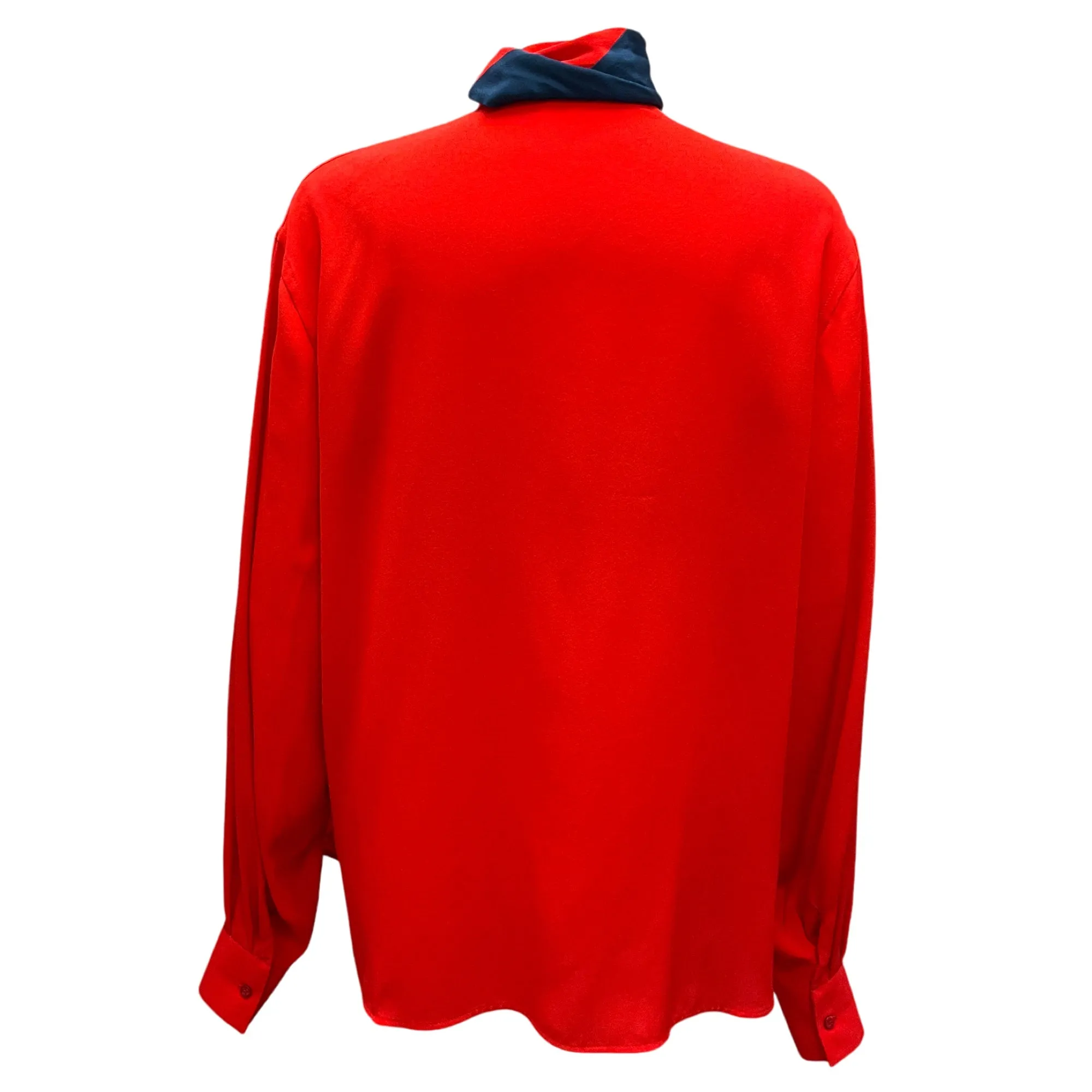 Givenchy Red / Navy Blue Tie-Neck Silk Blouse