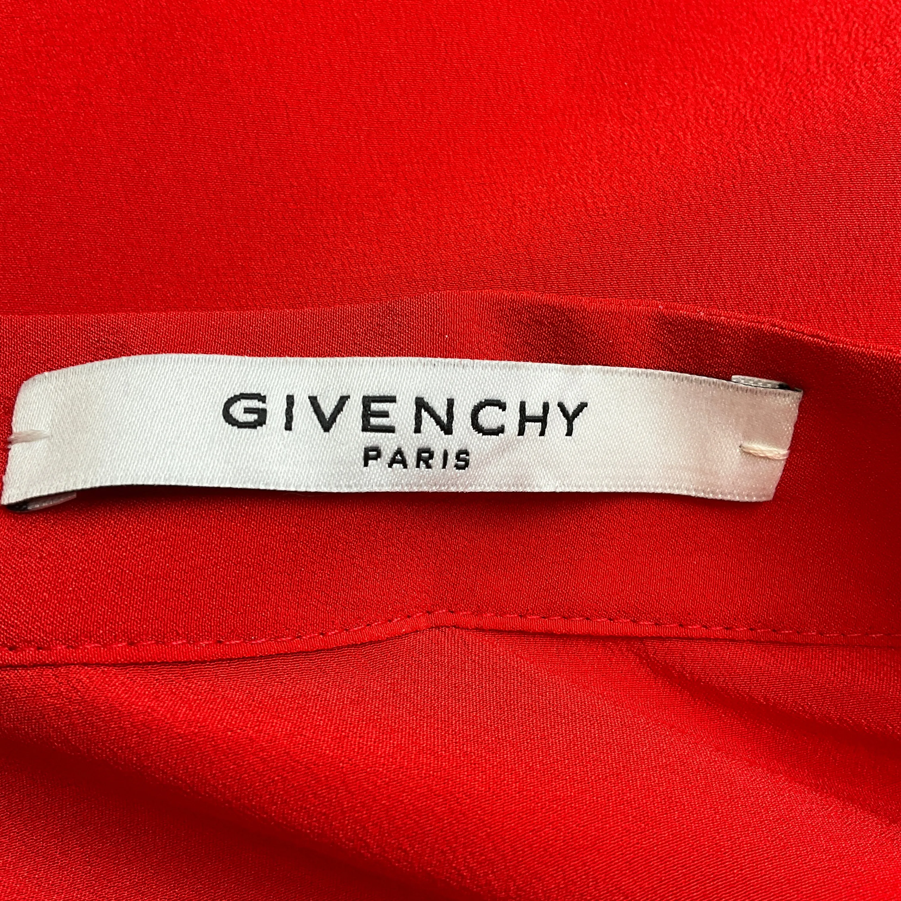 Givenchy Red / Navy Blue Tie-Neck Silk Blouse