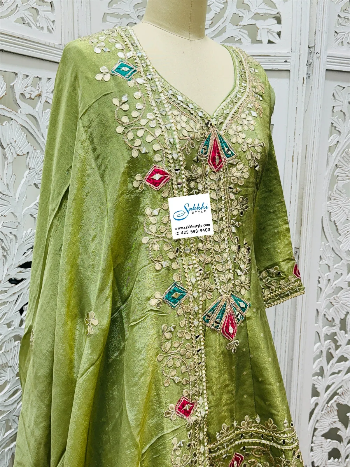 GREEN COLOURED PARTY WEAR SHARARA SUIT SET