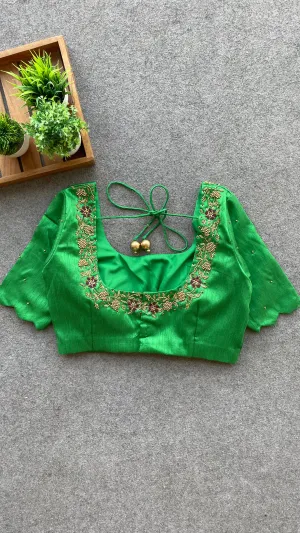 Green silk hand worked blouse