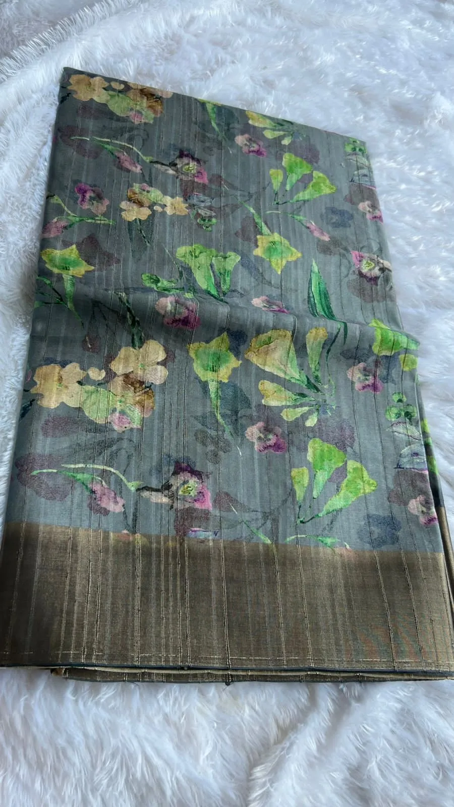 Grey floral silk saree with blouse