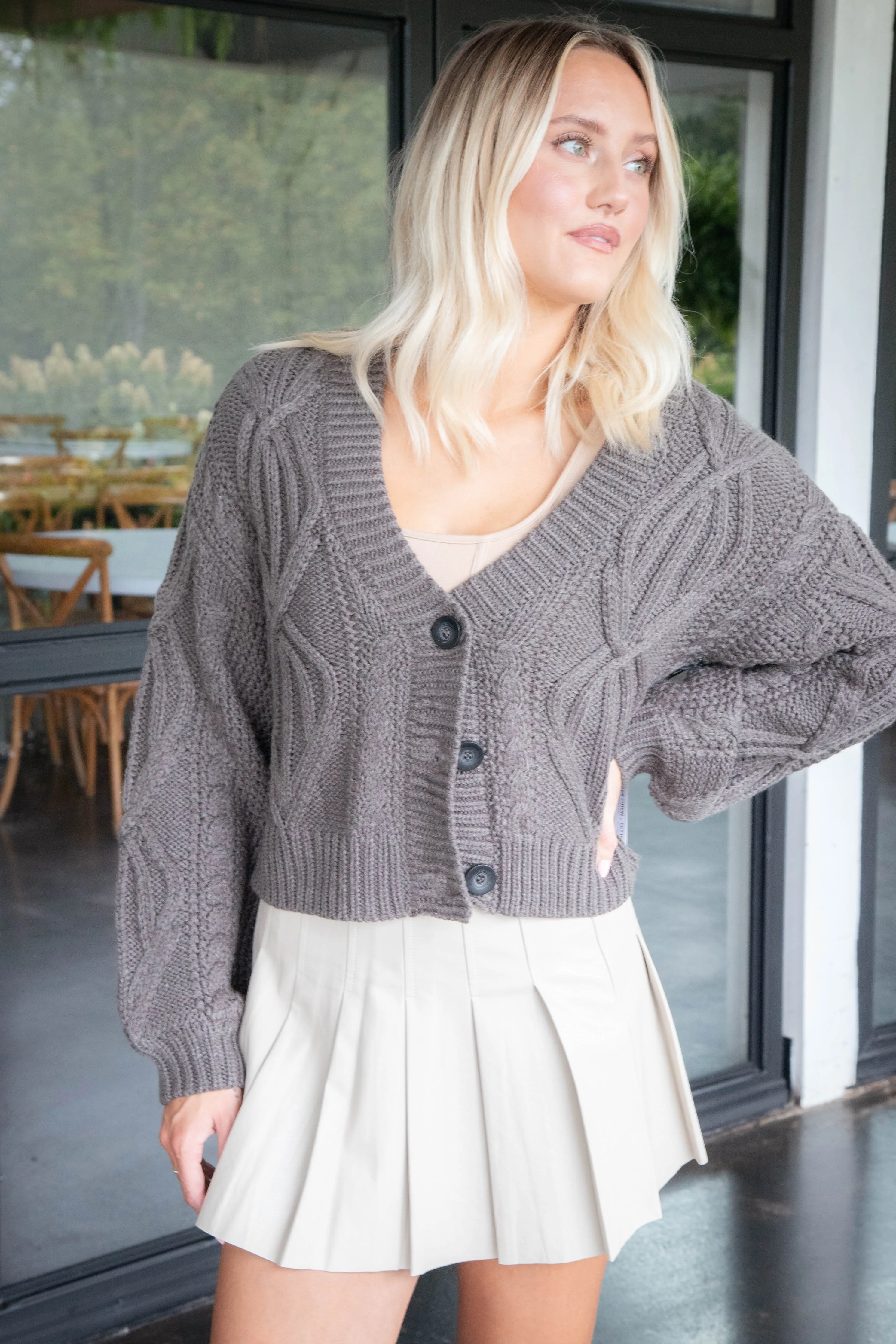 Ignacia V-Neck Cardigan, Bark | RD Style