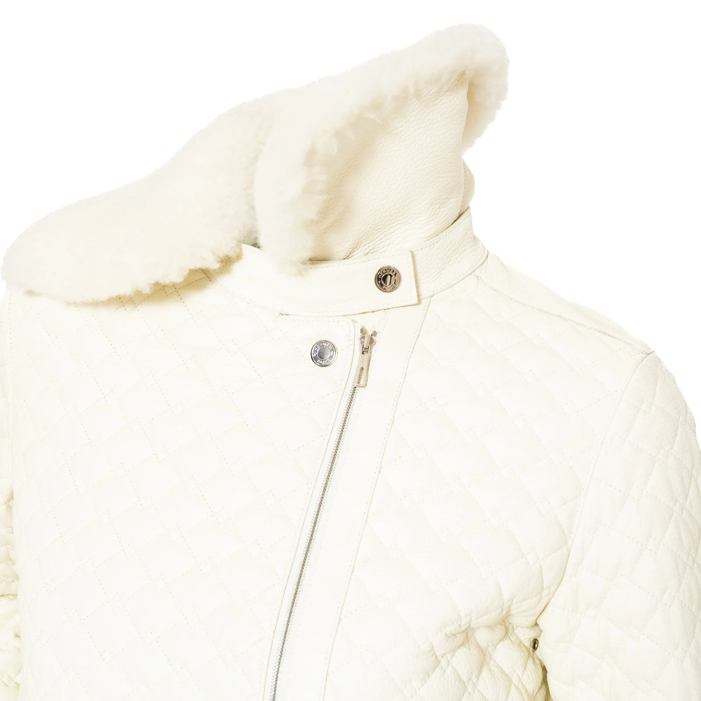 Ivory Quilted Leather and Shearling Jacket